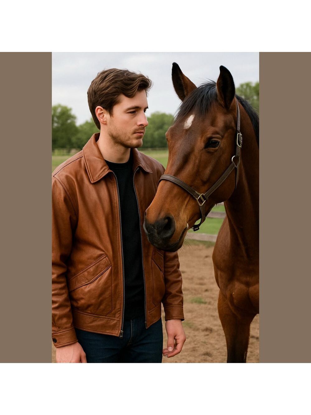 Rugged Leather Bomber Jacket Unisex Brown Leather